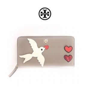 Tory Burch Peace Embellished Continental Wallet NEW dove hearts